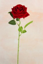Faux Rose Single Stem 52cm Flocked Red