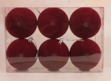 Flocked Baubles 8cm Burgundy x 6