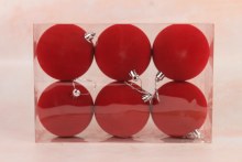 Flocked Baubles 8cm Red x 6