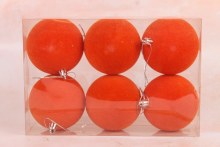 Flocked Baubles 8cm Orange x 6