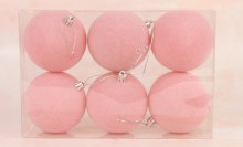 Flocked Baubles 8cm Pale Pink x 6