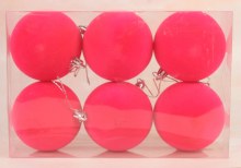 Flocked Baubles 8cm Hot Pink x 6