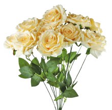Artificial Rose Bunch x 10 Heads Pale Lemon