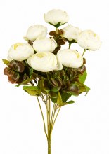 Artificial Camellia Flower Bunch 39cm x 5 Stems Ivory