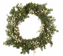 Artificial Boxwood Wreath Frosted White Berry 24"