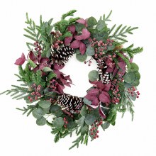 Additional picture of Christmas Burgundy Pine Door Wreath 22"