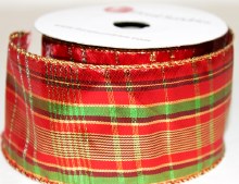 Christmas wired edge tartan ribbon 2.5" x 10yards