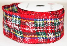 Red tartan ribbon with snowflake 2.5" x 10yards