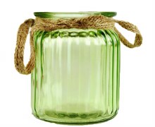 Green jam jar with rope handles 9cm x 7.5cm