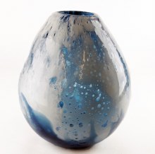 Hand Blown Glass  Bubble Vase White & Navy 23cm