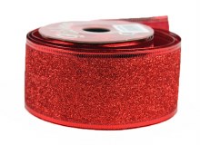 Red glitter Christmas wired edge ribbon 5cm x 10y