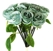 Artificial Rose Bunch x 10 Heads Blue