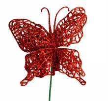 Red glitter decorative butterfly, 10cm