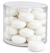 28 White round floating candles 4.5cm Approx.