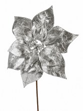 Metallic Poinsettia Pick Silver 19cm