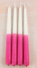 Taper Candle white/ Fuchsia x4 250mm x 23mm