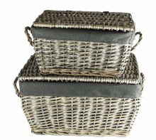 Grey lined wicker hamper basket x 2