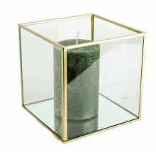 Additional picture of Glass Cube Gold Edge Candle Holder Vase 14cm x 14cm