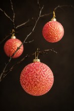Additional picture of Glass Christmas Buable Pink Glitter x 6- 8cm