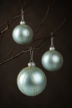 Additional picture of Glass Bauble Blue Gold Stripe x 6- 8cm