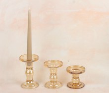 Additional picture of Glass Candle Holder set x 3 Champagne