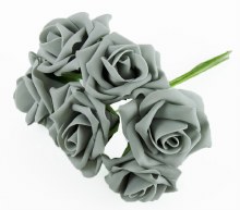 Additional picture of Artificial Foam Roses Grey 7cm 6 Stems