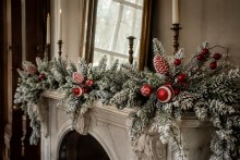 Additional picture of Faux Snowy Pine Stem White/ Red 50cm