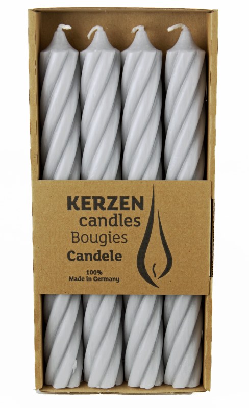 Twist Taper Candles Grey x 4  250mm x 28mm