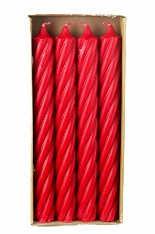 Twist Taper Candles Red 250mm x 28mm
