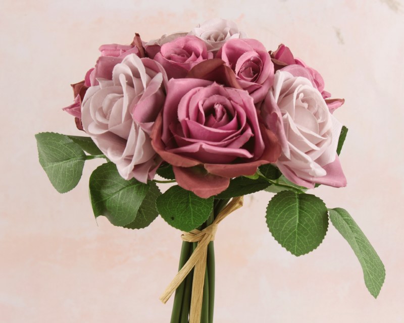 Faux Rose Bunch x 9 Stems 25cm Vintage Mauve