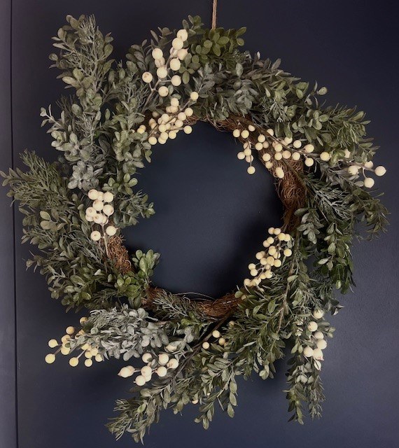Faux White Berry Wreath 24"