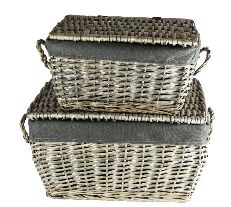 Picture of Grey lined wicker hamper basket x 2