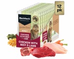 BLACK HAWK GRAIN FREE CHICKEN WITH BEEF AND LAMB WET CAT FOOD POUCHES 12X85G