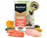 BLACK HAWK GRAIN FREE MATURE CHICKEN WITH SALMON WET CAT FOOD POUCHES 85G