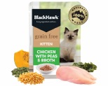 BLACK HAWK GRAIN FREE KITTEN CHICKEN WITH PEAS AND BROTH CAT FOOD POUCHES 85G