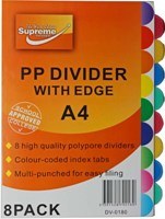 Dividers A4 Polypropylene 8 Pk