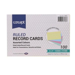 Multicoloured Record Cards 6X4