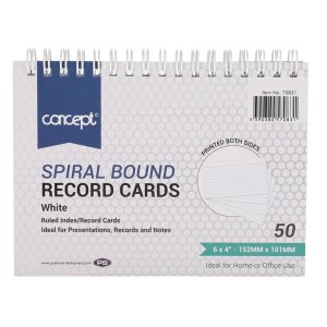 Spiral Index Cards 6 x 4 White