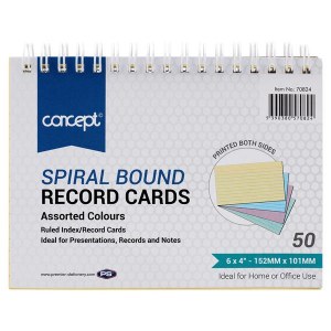 Spriral 6X4 Index Cards Colour
