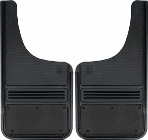 Gatorback GAA756618 heavy duty rubber mud flaps with 1.5" offset bracket, universal fit, black anodized aluminum, includes hardware, durable Canadian-made truck protection.