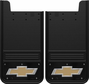 Rear Mud Flaps Chevrolet Bowtie Gold Logo12"x23" Black Wrap