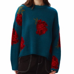 Obey Womens Rhyme Crew Sweater-Lake Blue multi-m