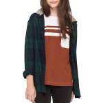 Eden Worn Long Sleeve Flex Flannel With Jersey Hood Womens-Ponderosa Green-S