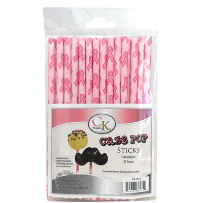 6" Cake Pop Sticks Pink Ribbon