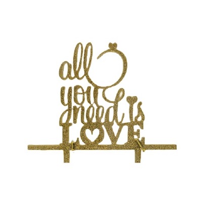 All You Need Is Love Light Gold Glitter Cake Pic