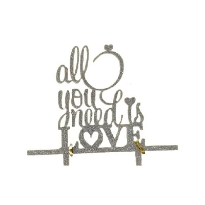 All You Need Is Love Silver Glitter Cake Pic