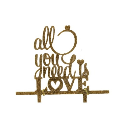 All You Need Is Love Gold Glitter Cake Pic