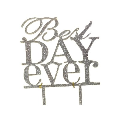 Best Day Ever Silver Glitter Cake Pic