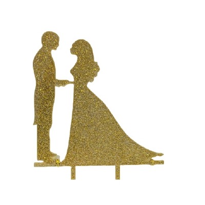 Bride & Groom Gold Glitter Cake Pic