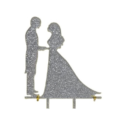 Bride & Groom Silver Glitter Cake Pic
